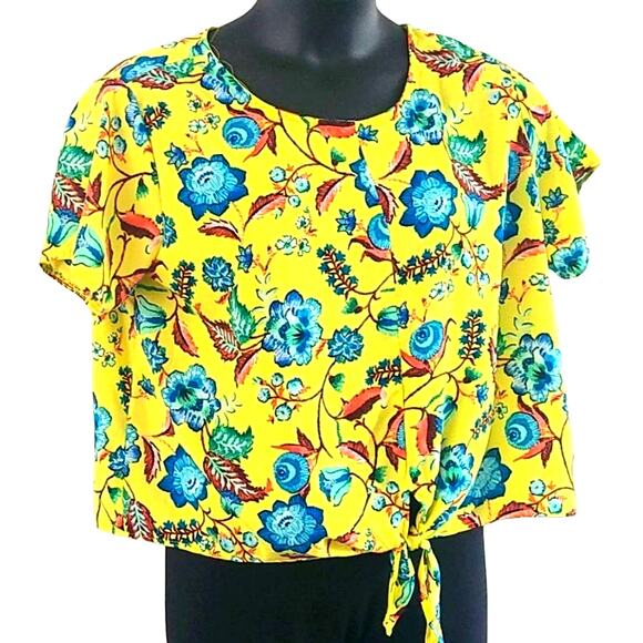 Excellent Condition Piphany Women's Floral Blouse, Lower tie Size XL, Yellow - Picture 3 of 6